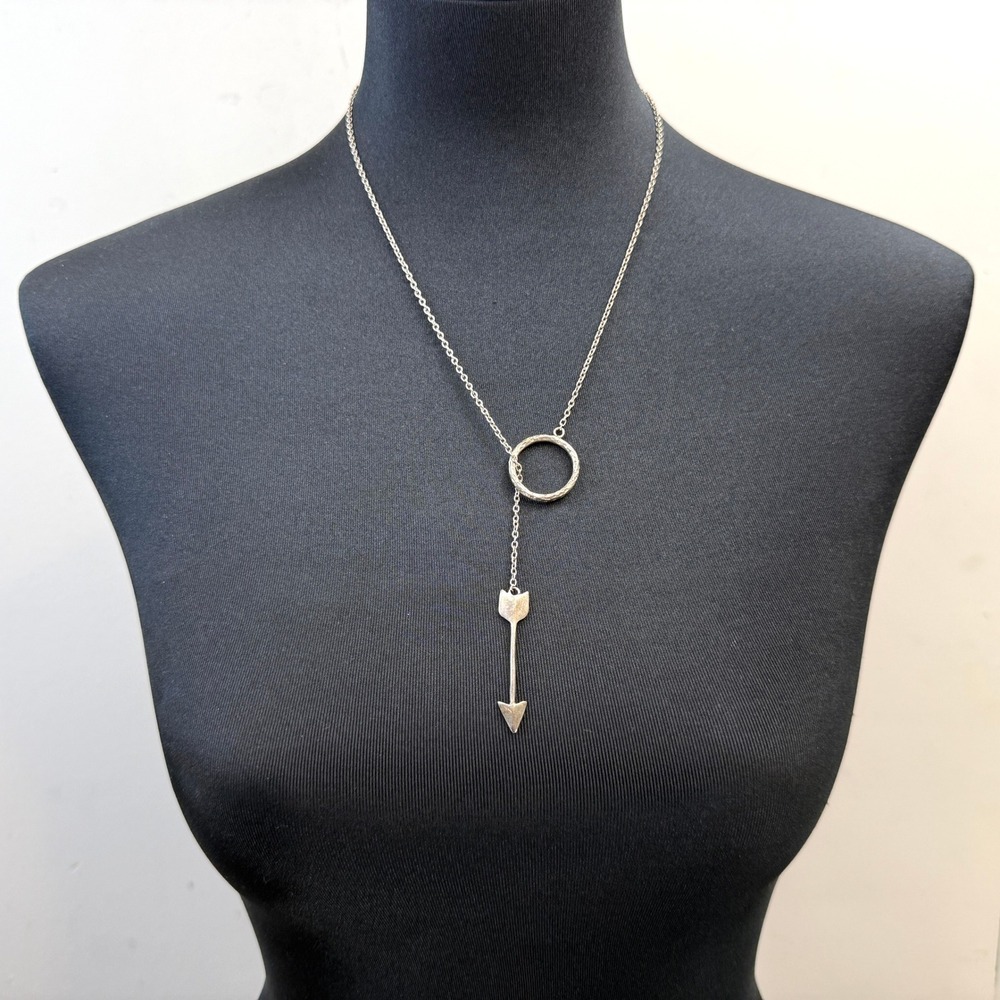 Silver Tone Arrow Y Lariat Necklace Bohemian Minimalist Trendy Jewelry 22 in L